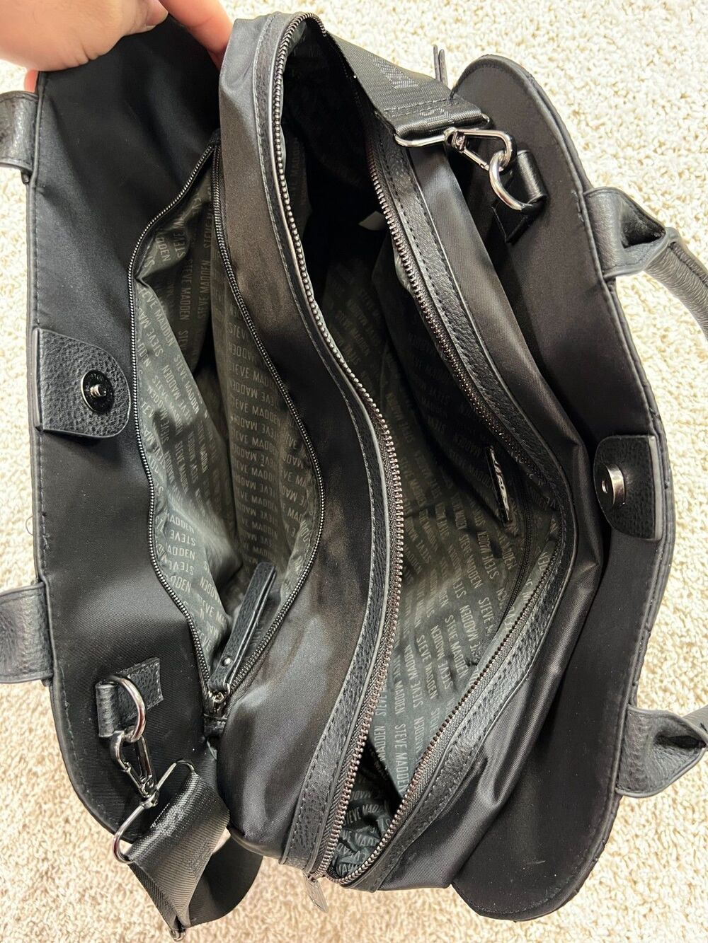 “Steve Madden Black Quilted Duffle Bag Shoulder Handbag Travel Gym Tote” - Picture 7 of 9